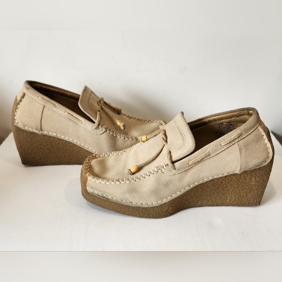 Vintage 90s Y2K Candies Platform Loafer Shoes Women 7 Chunky Suede Heel RARE - Picture 6 of 9